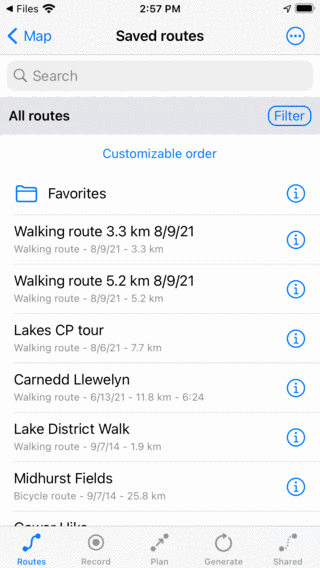 Vytvořená složka trasy Topo GPS