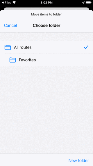 Přesunout trasy obrazovky Topo GPS