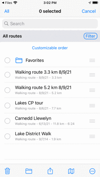 Obrazovka trasy Topo GPS
