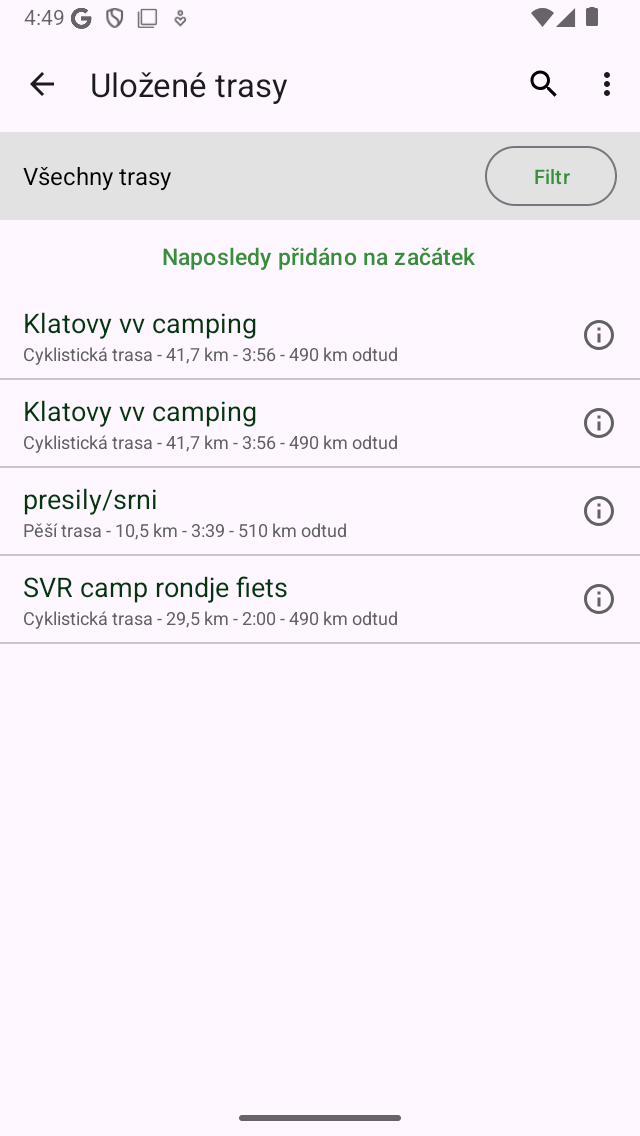Obrazovka trasy Topo GPS