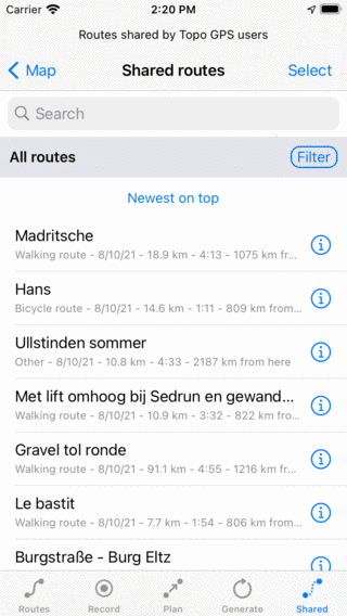 Import af delt rute Topo GPS