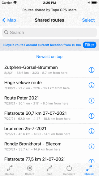Import af delt rute Topo GPS