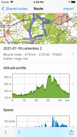 Skærm med ruteoplysninger delt rute Topo GPS