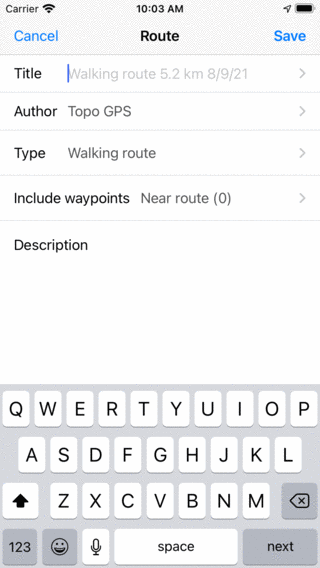 Routenplan-Bildschirm Topo GPS