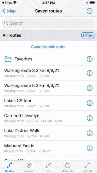 A created route folder Topo GPS