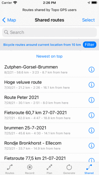 Importing shared route Topo GPS