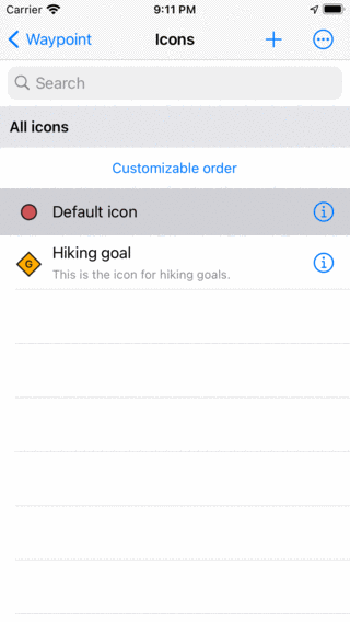 Waypoint icons screen Topo GPS