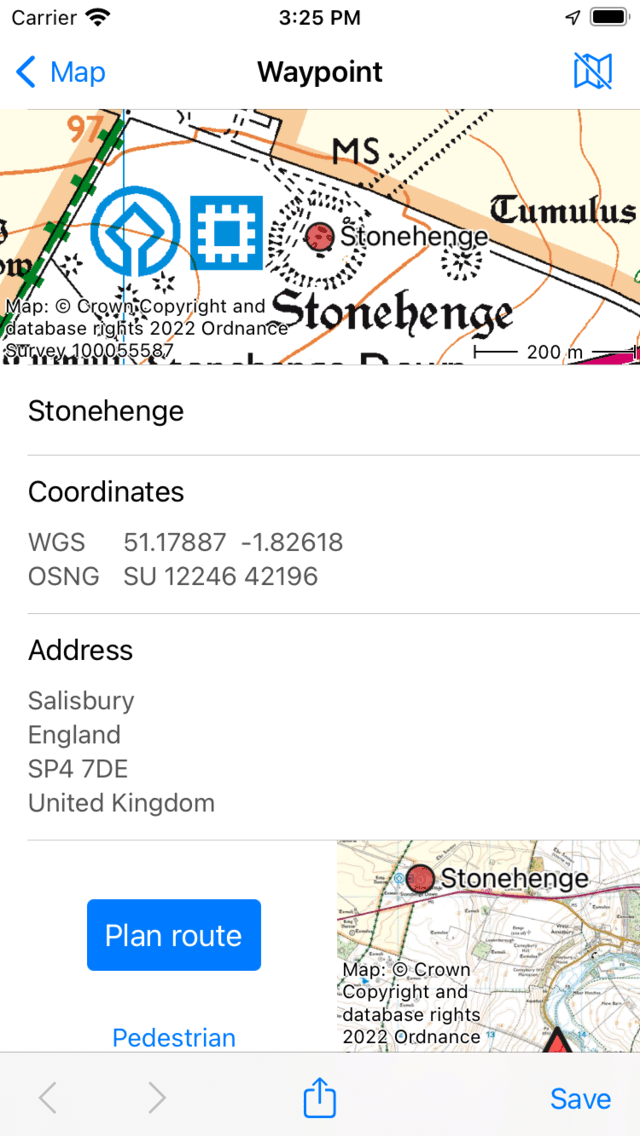 Detalles de puntos de referencia Topo GPS