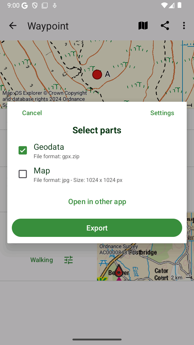 Exportar ventana emergente Topo GPS