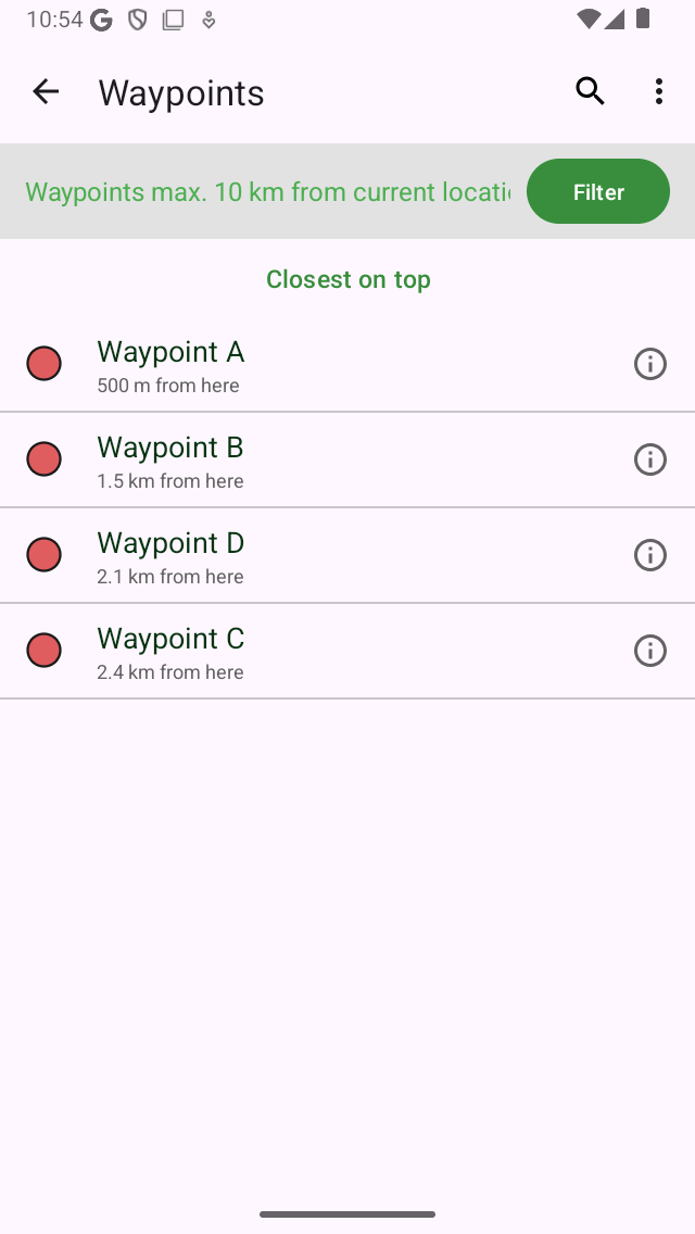 Filtro Waypoint habilitado Topo GPS