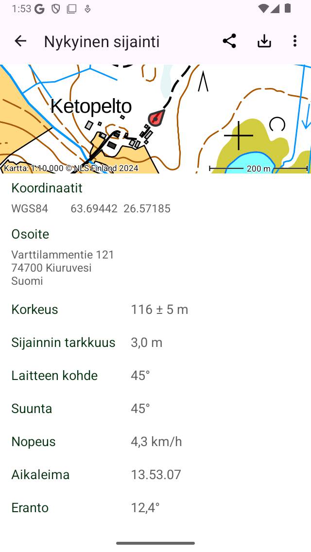 Nykyisen sijainnin tallentaminen reittipisteeksi Topo GPS