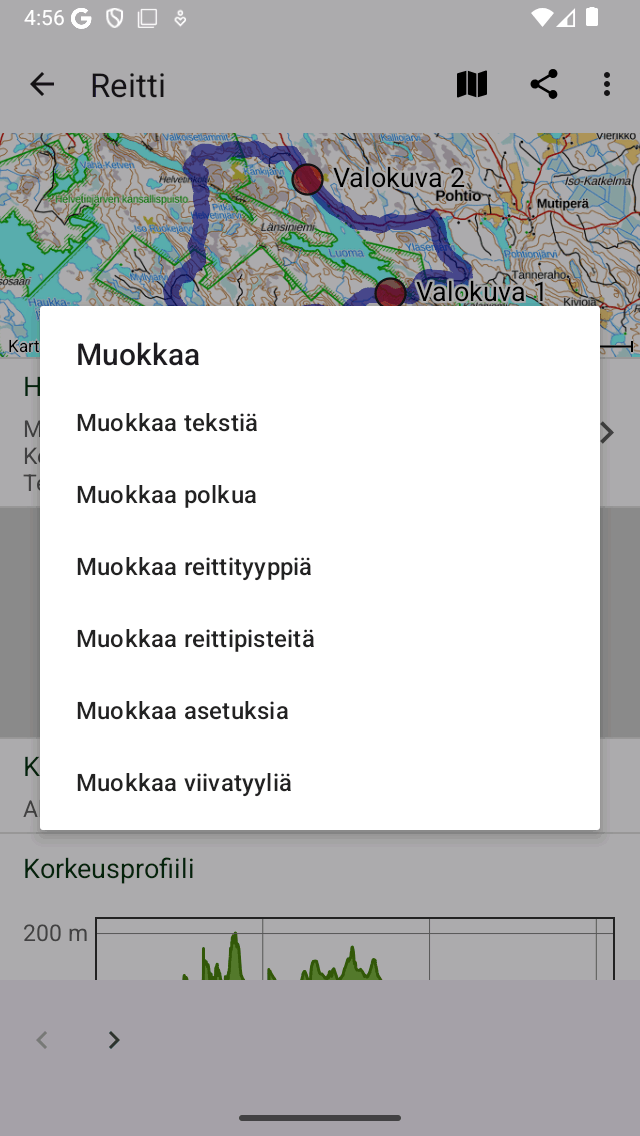 Muokkaa ponnahdusikkunoiden reitin tietoja