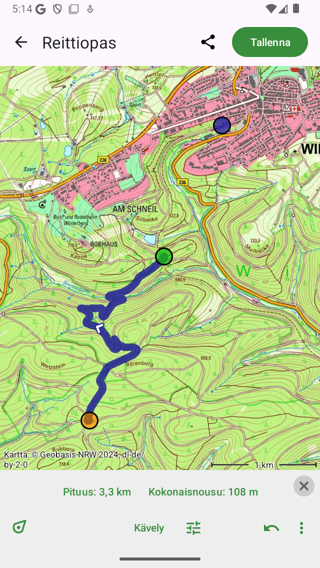 Reitin laajentaminen Topo GPS