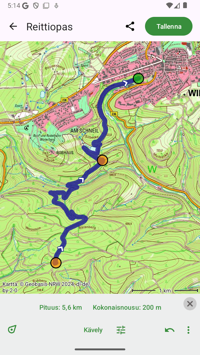 Reitin laajentaminen Topo GPS