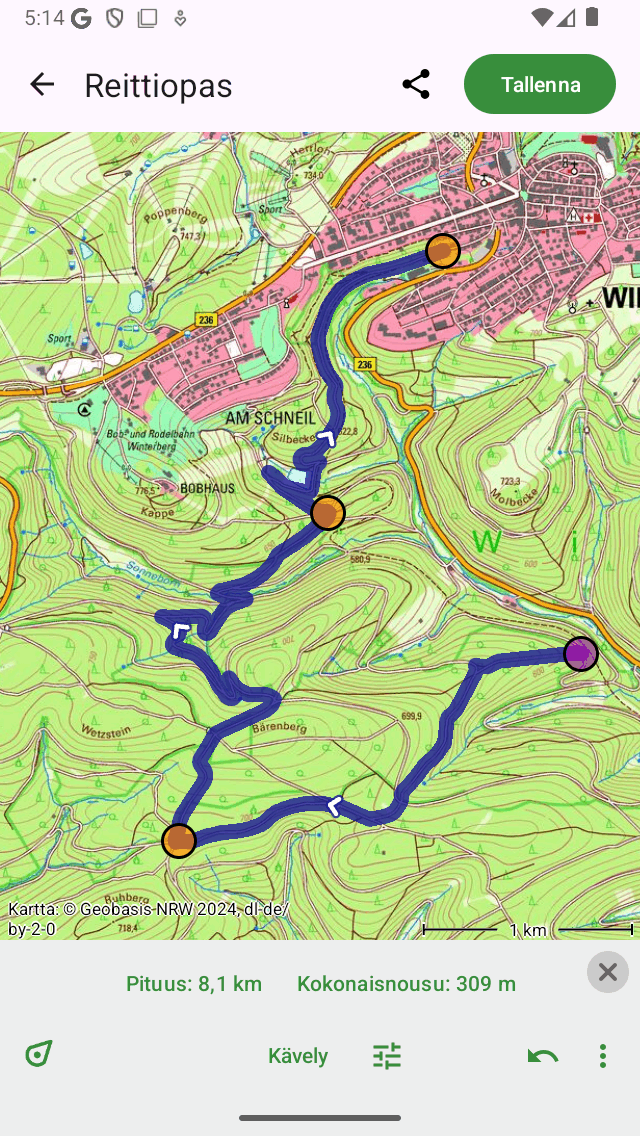 Reitin laajentaminen Topo GPS