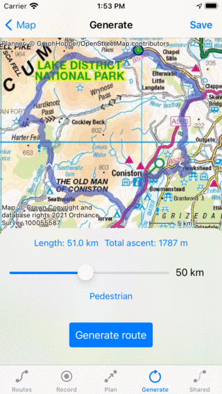 Topo GPS de génération d'itinéraires