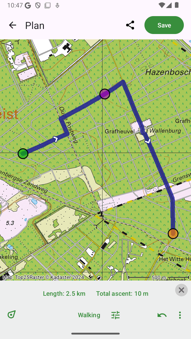 Planificateur d'itinéraire Topo GPS ajoute des points d'itinéraire.