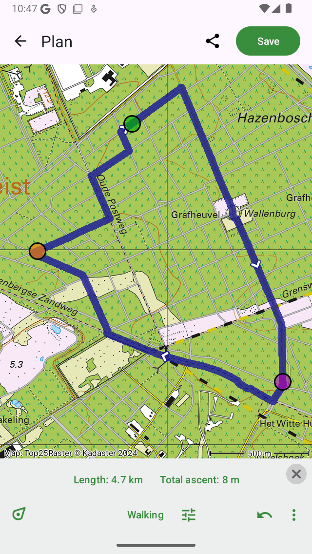 Plan d'itinéraire Topo GPS déplacer le point d'itinéraire.