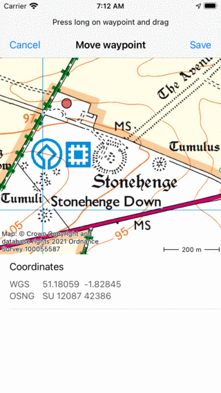 Point de cheminement mobile sur la carte Topo GPS