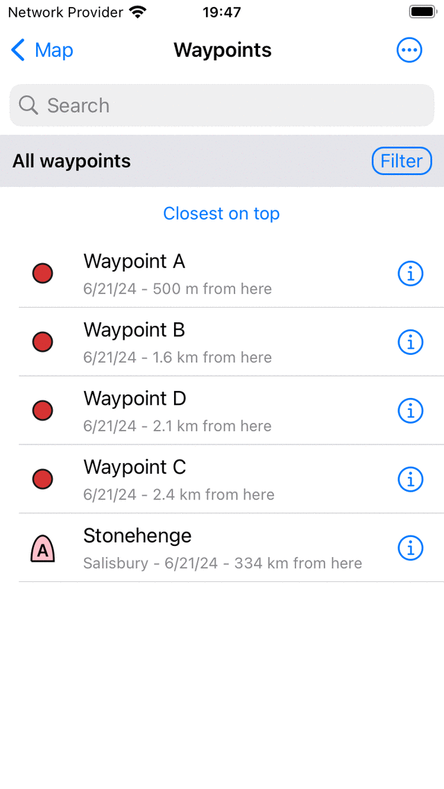 Tri des points de cheminement Topo GPS