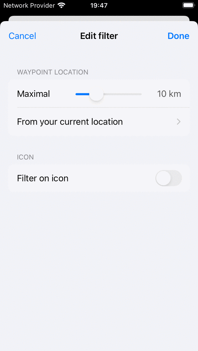Filtre Waypoint modifiant Topo GPS