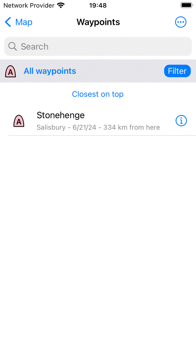 Recherche par point de cheminement Topo GPS