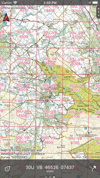 Coördinatenroosters in het lagenscherm Topo GPS