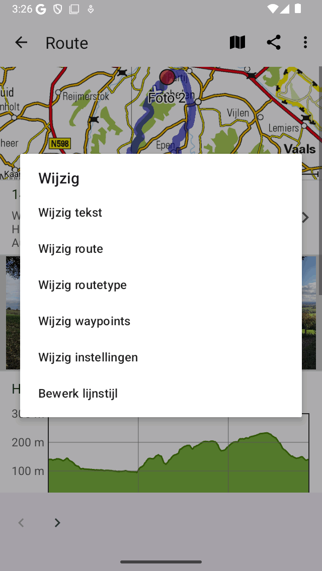 Pop-up routedetails bewerken Topo GPS
