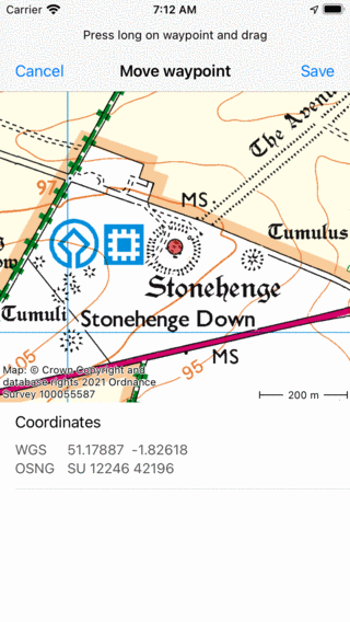 Movendo o waypoint no mapa Topo GPS