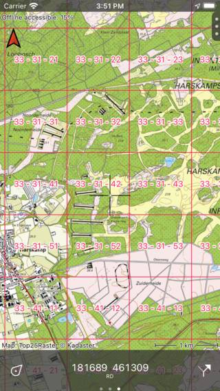Koordinovať mriežky na obrazovke vrstiev Topo GPS