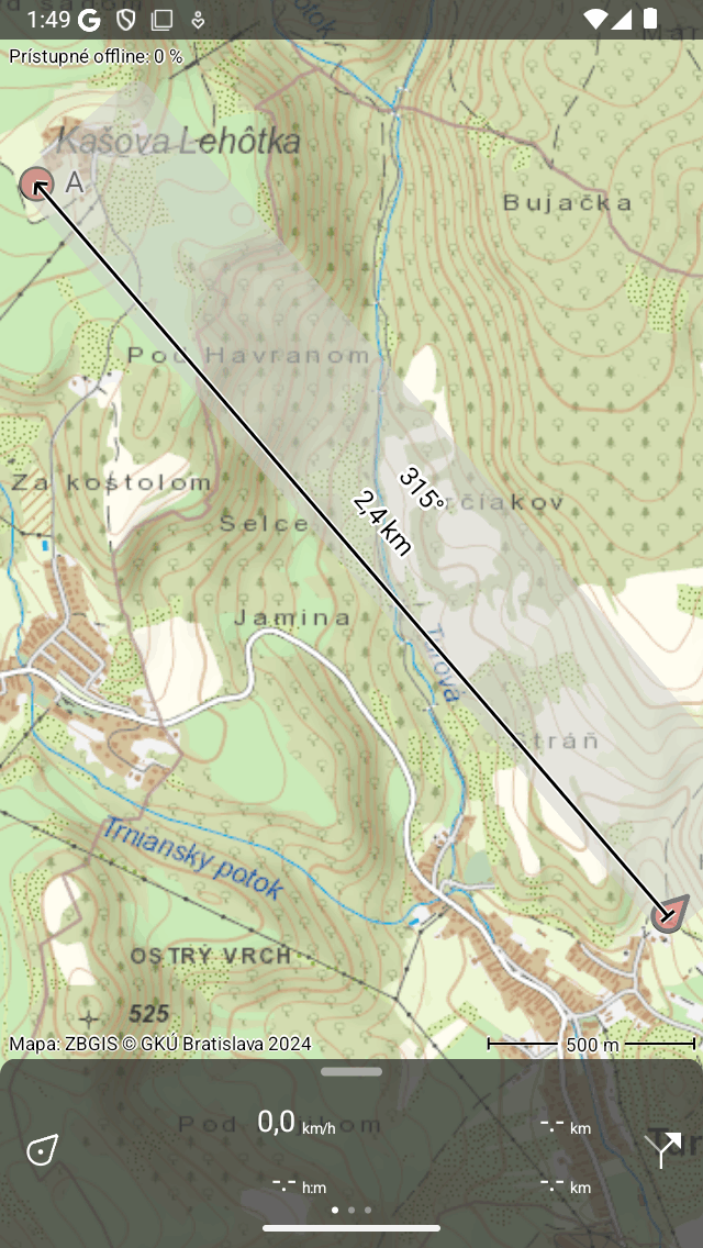 Mapa pravítka Topo GPS