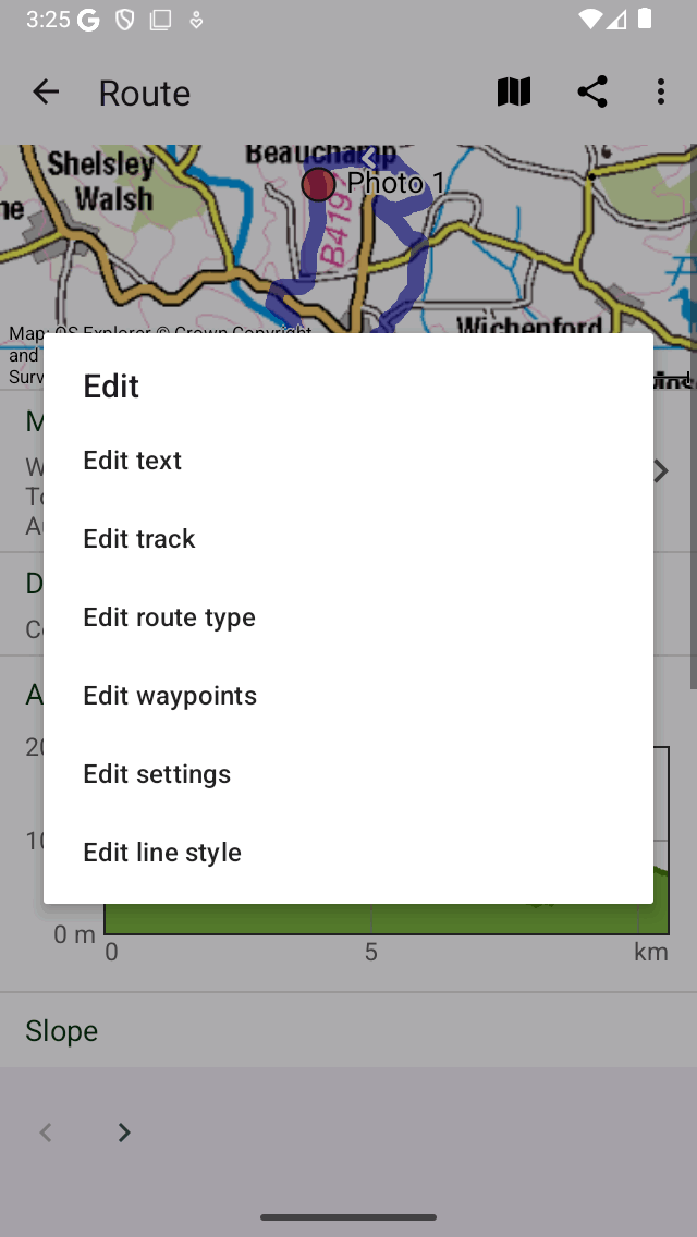 Redigera popup-ruttinformation Topo GPS