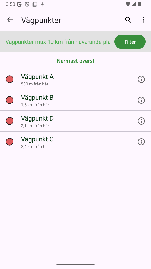 Waypoint aktiverat filter Topo GPS