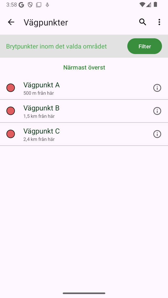 Waypoint-sökning Topo GPS