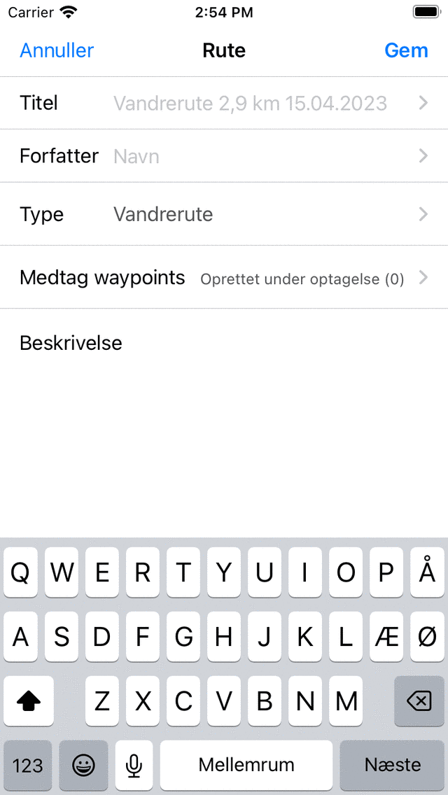 Gemmer optaget rute Topo GPS