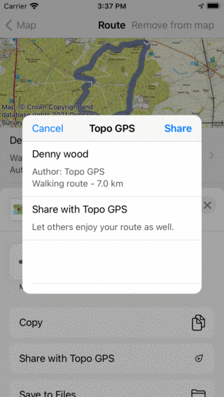 Deling af en rute med Topo GPS