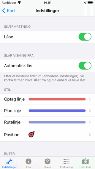 Skærmen Opsætning Topo GPS