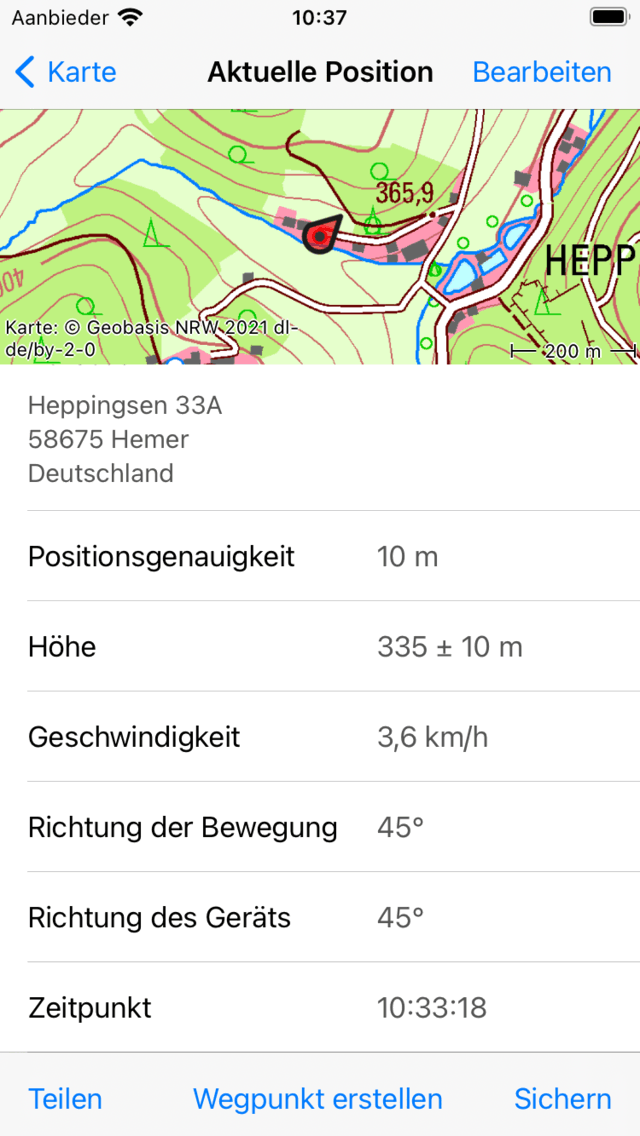 Bildschirm Aktueller Standort Topo GPS