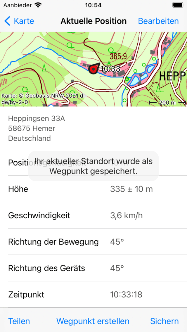 Speichern der aktuellen Position als Wegpunkt Topo GPS