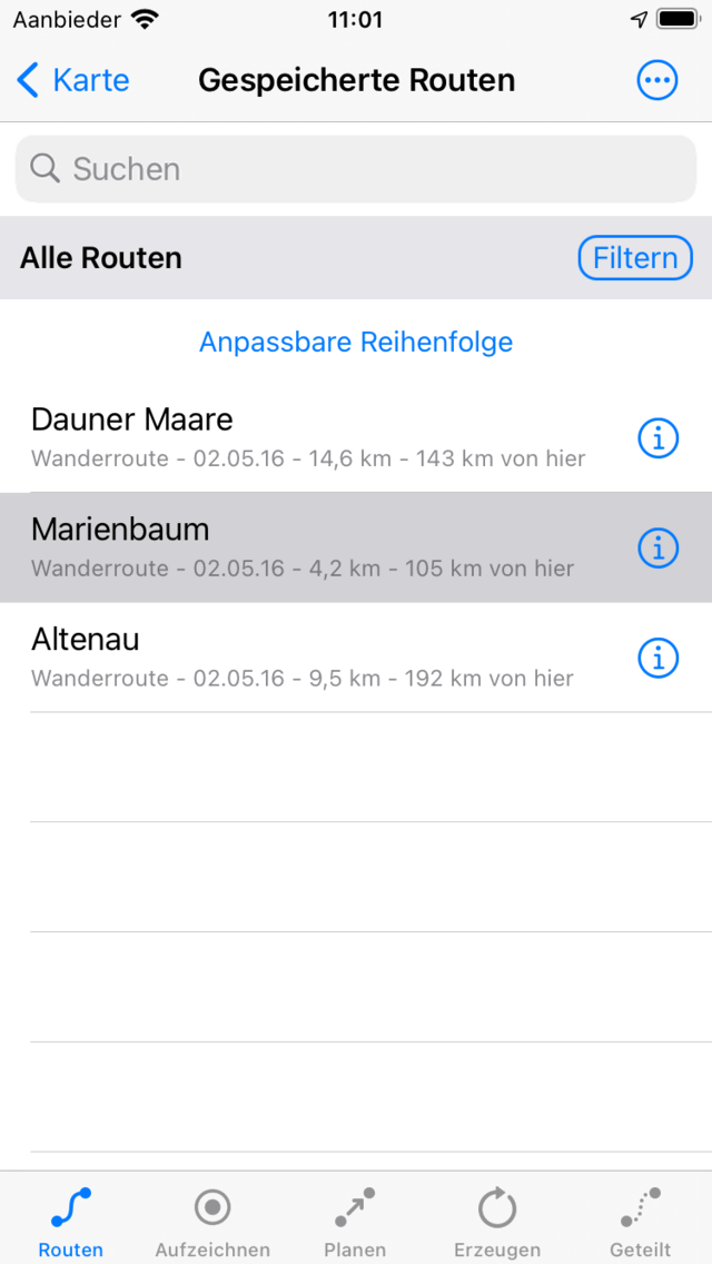 Bildschirm Routen Topo GPS