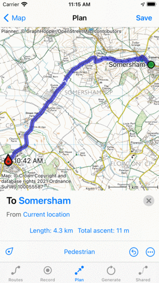 Planung der Route zum Standort Topo GPS