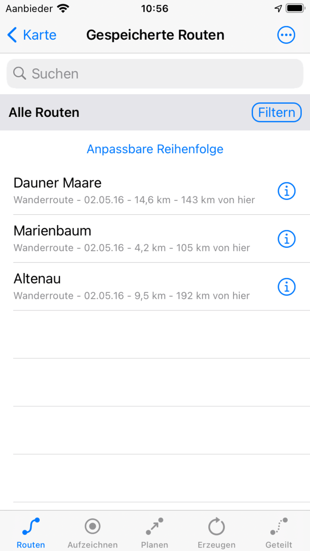 Bildschirm Routen Topo GPS