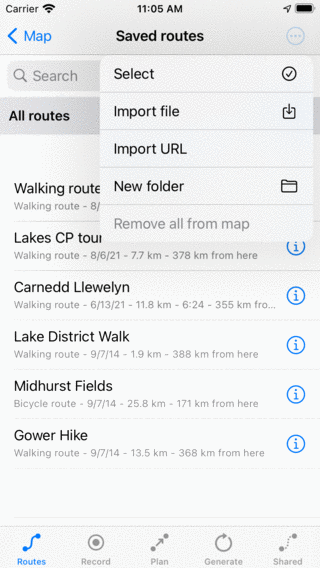 Auswahl der Routen Topo GPS