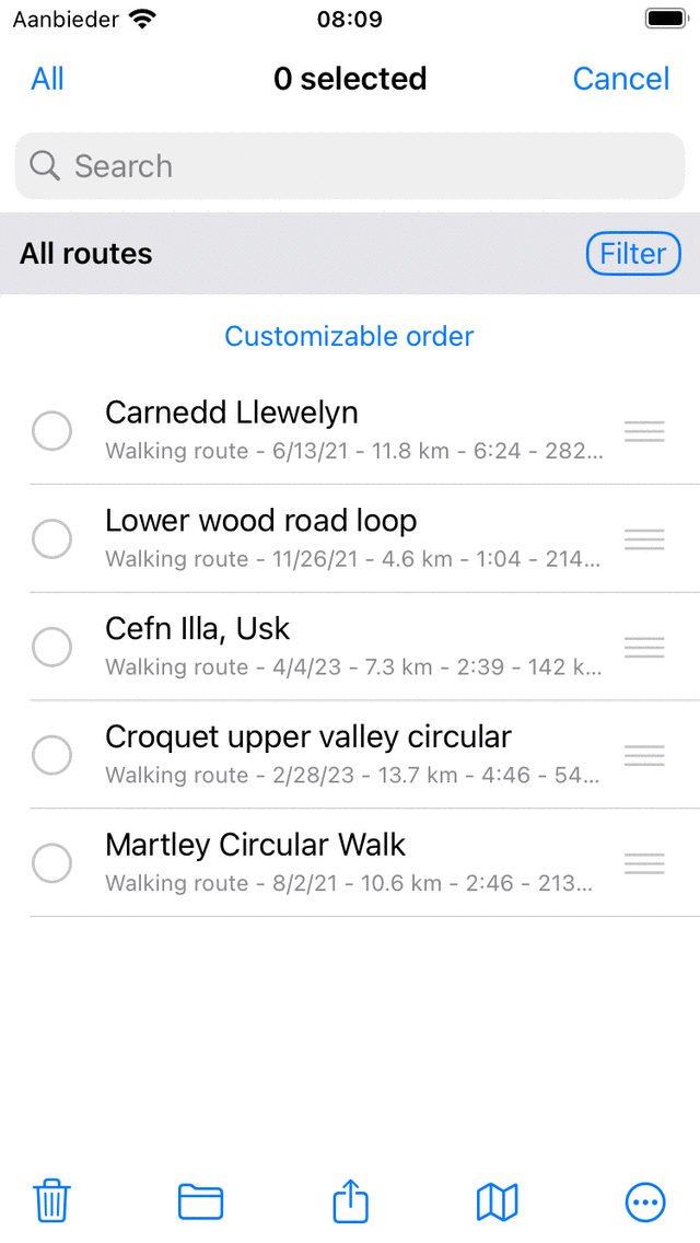 Auswahl der Routen Topo GPS