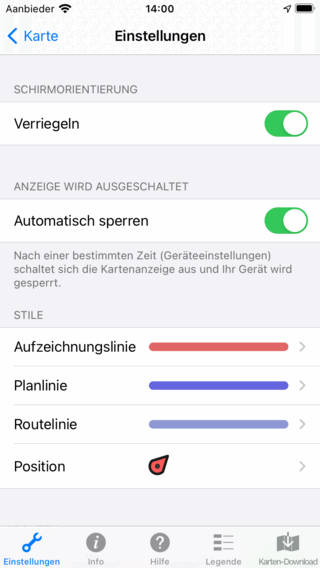 Bildschirm Einstellungen Topo GPS