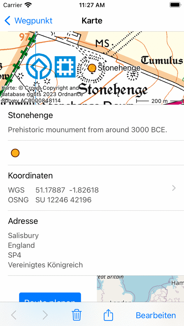 Bearbeiten von Wegpunkten Topo GPS