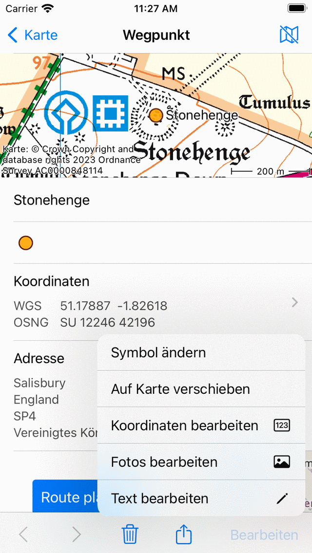 Bearbeiten von Wegpunkten Topo GPS