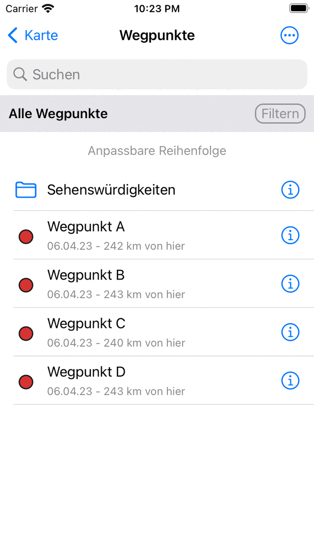 Neuer Wegpunkt-Ordner Topo GPS