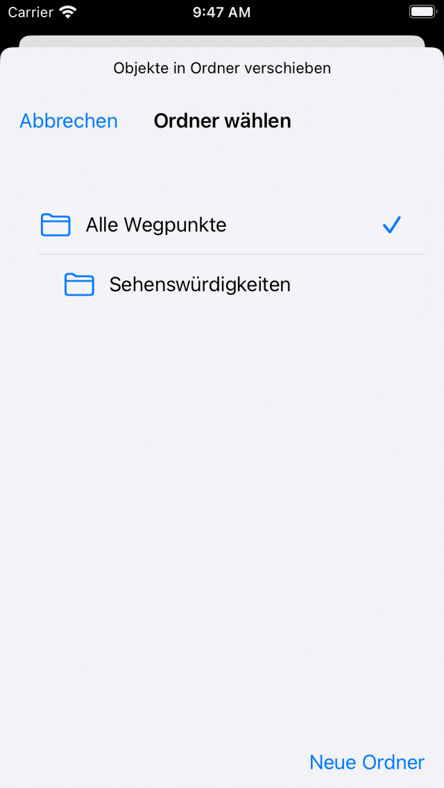 Wegpunkte verschieben Bildschirm Topo GPS