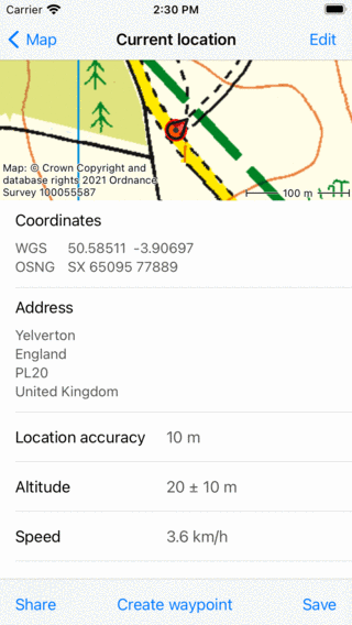 Τρέχουσα θέση ουρλιάζει Topo GPS